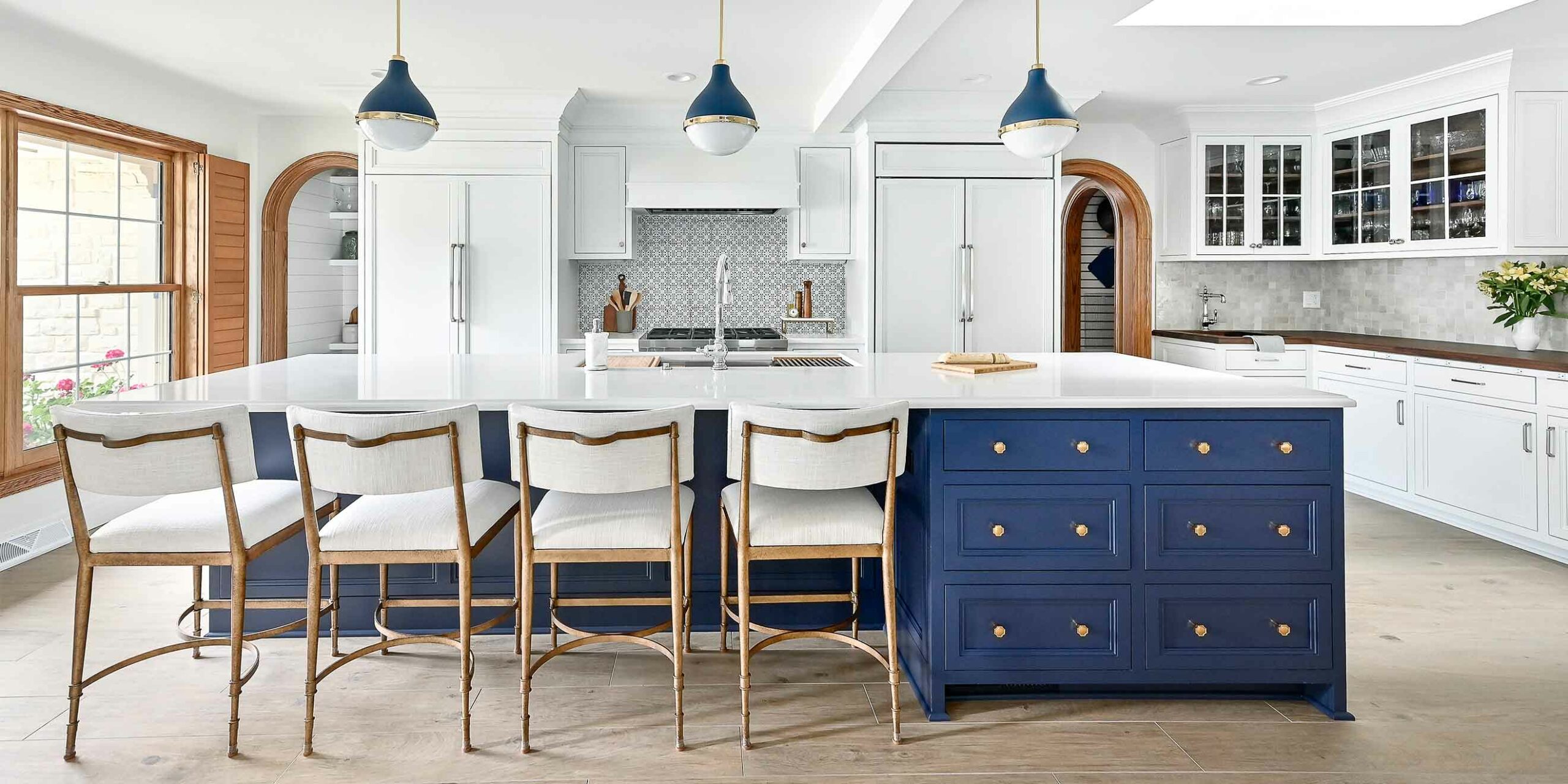 white and blue kitchen